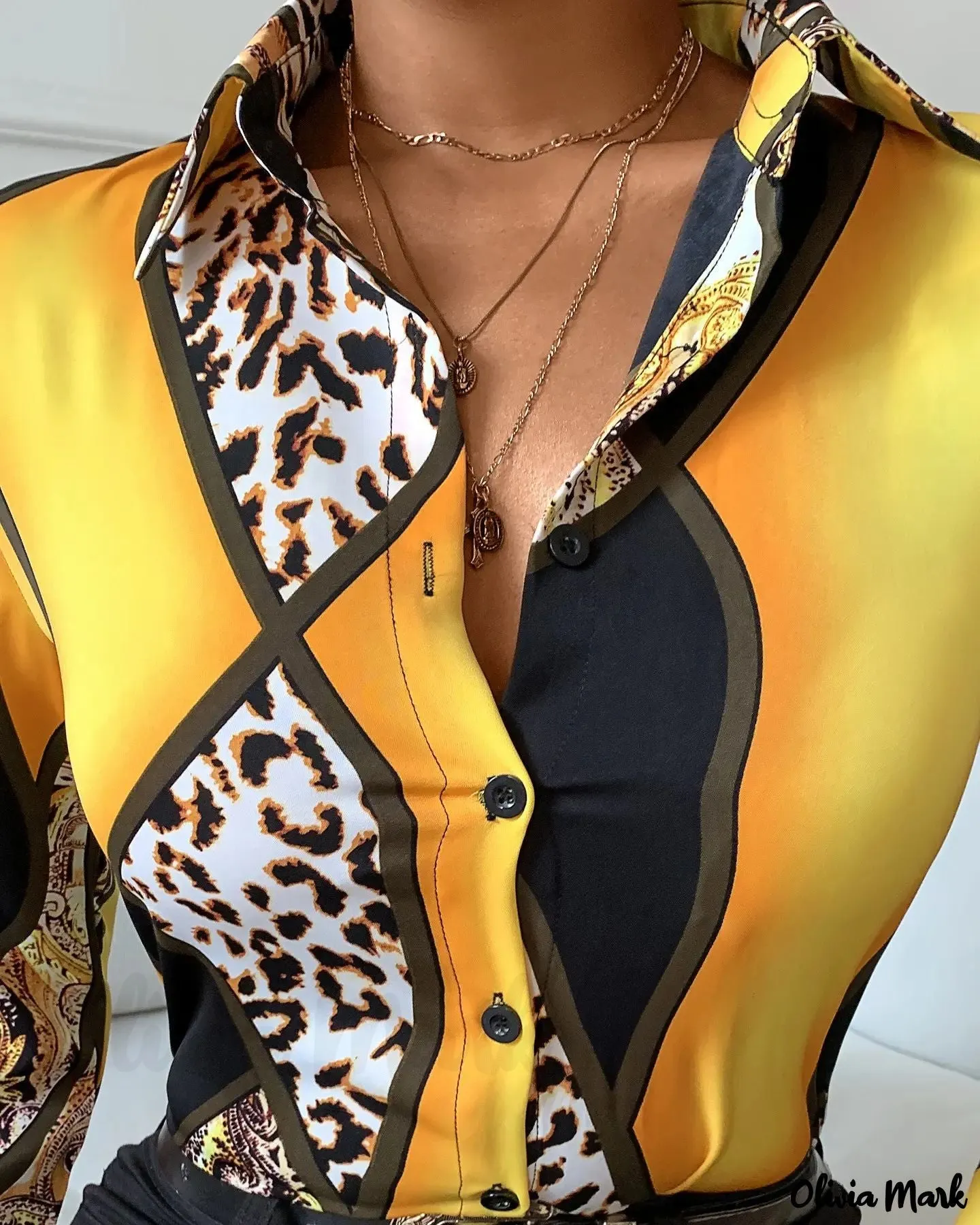 Xieyinshe - Cheetah Print Button Down Long Sleeve Shirt