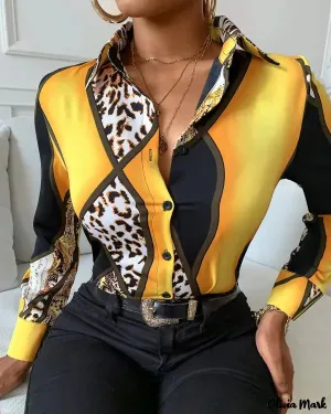 Xieyinshe - Cheetah Print Button Down Long Sleeve Shirt