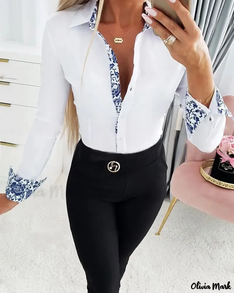Xieyinshe - Floral Print Long Sleeve Button Down Shirt