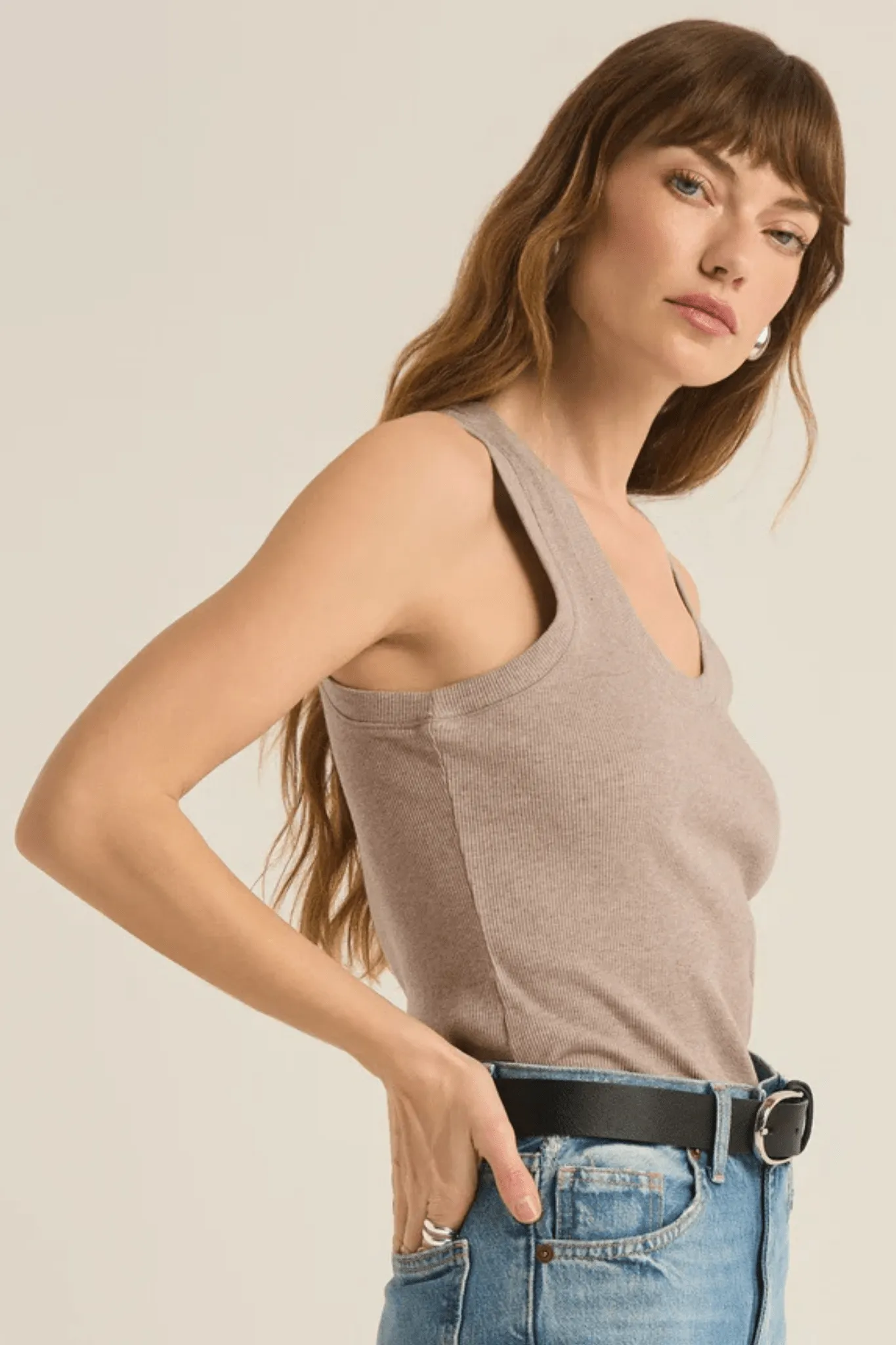 Z Supply: Sirena Rib Tank in Heather Taupe