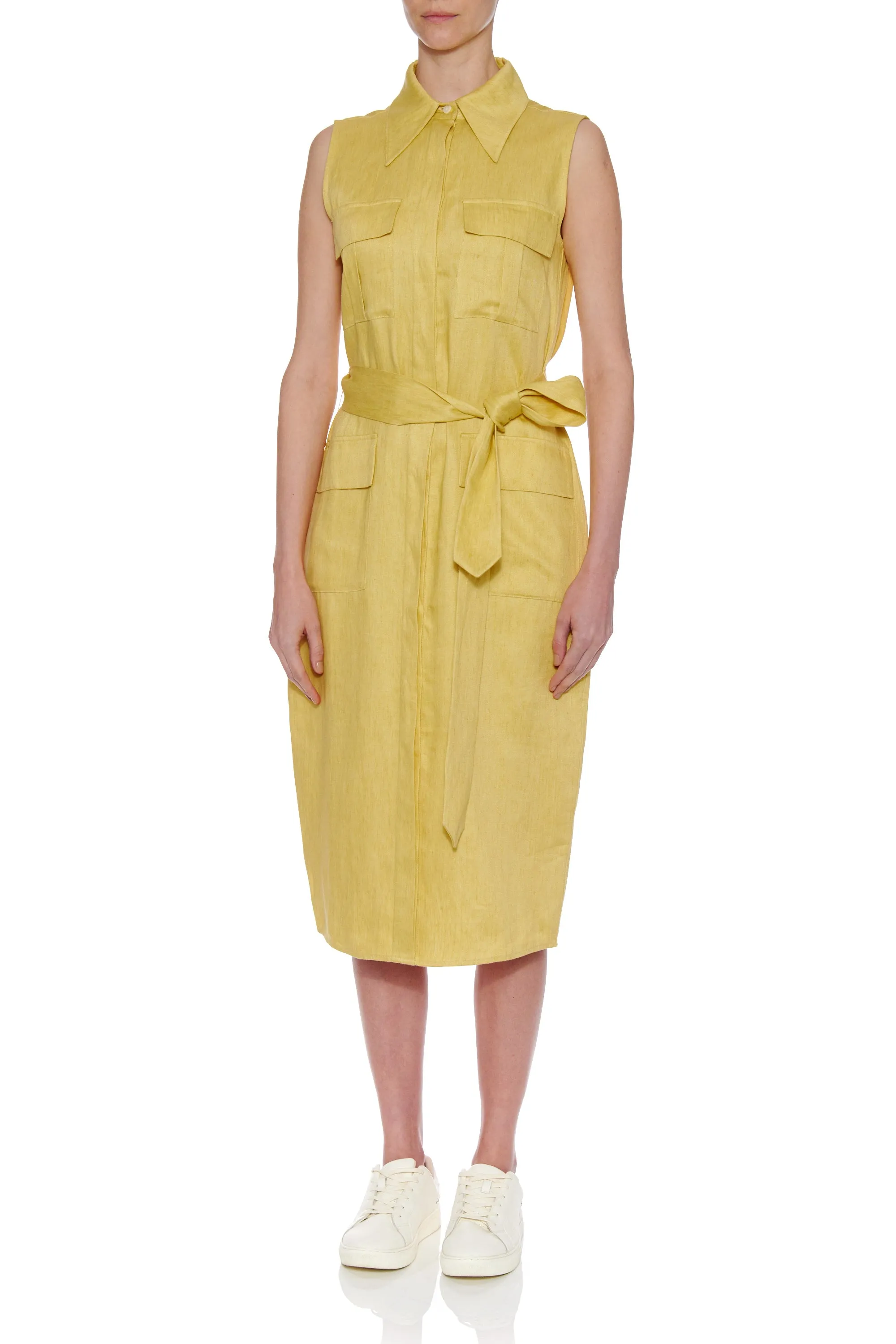 Zaragoza Dress - Sleeveless shirt midi dress in yellow